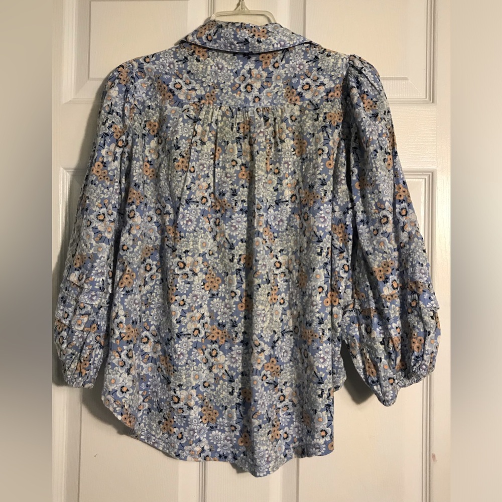Free People Floral Blue Button-Up Women's Top XS - Picture 4 of 6